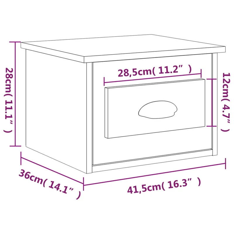 Table de chevet murale avec tiroir 41,5 x 36 x 28 cm bois d'ingénierie blanc brilliant DEC034237