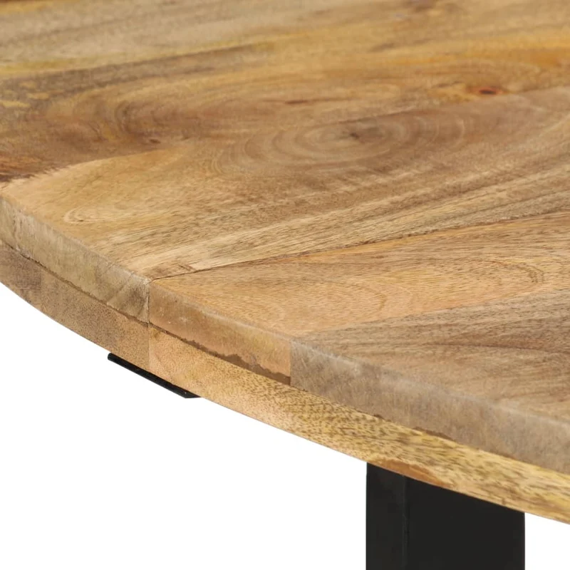 Table de salle à manger forme ronde design industriel 110 x 75 cm bois de manguier et fer DEC036654