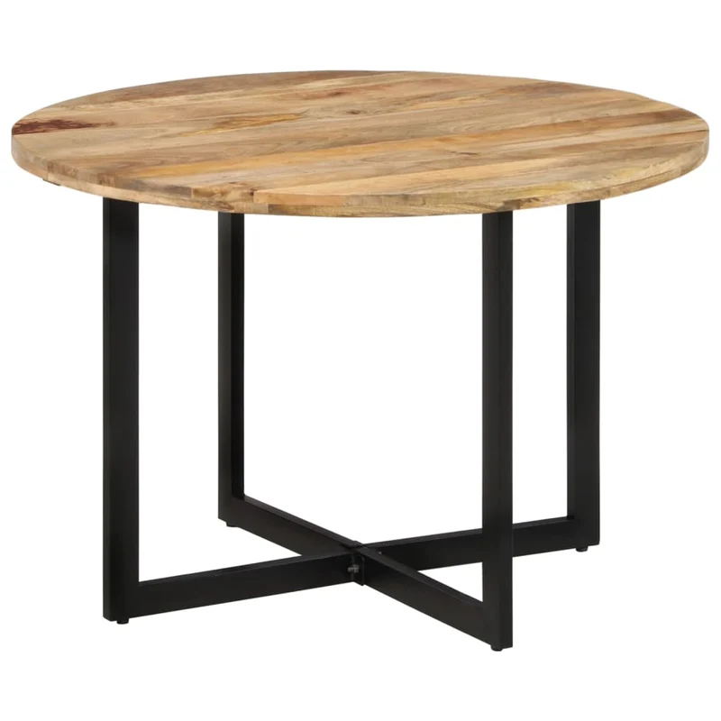 Table de salle à manger forme ronde design industriel 110 x 75 cm bois de manguier et fer DEC036654