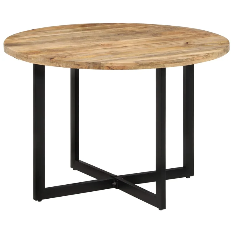 Table de salle à manger forme ronde design industriel 110 x 75 cm bois de manguier et fer DEC036654