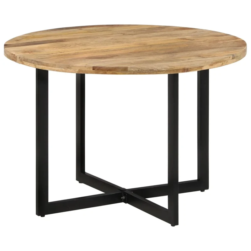 Table de salle à manger forme ronde design industriel 110 x 75 cm bois de manguier et fer DEC036654