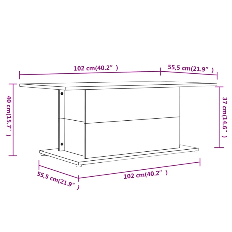 Table basse 102 x 55,5 x 40 cm bois d'ingénierie gris DEC039992