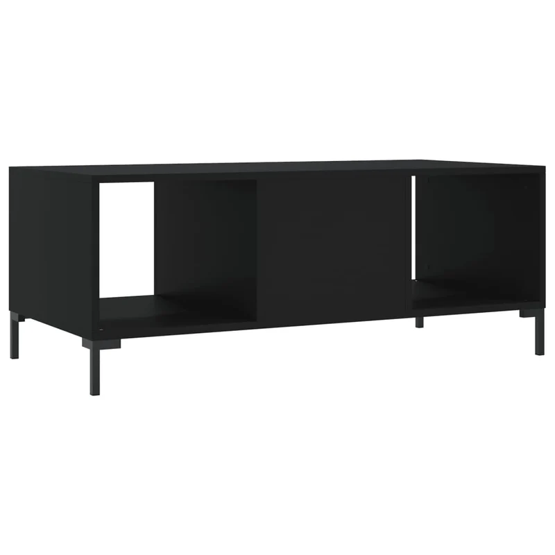 Table basse avec espace de rangement design moderne 102 x 50 x 40 cm bois d'ingénierie noir et fer DEC039602