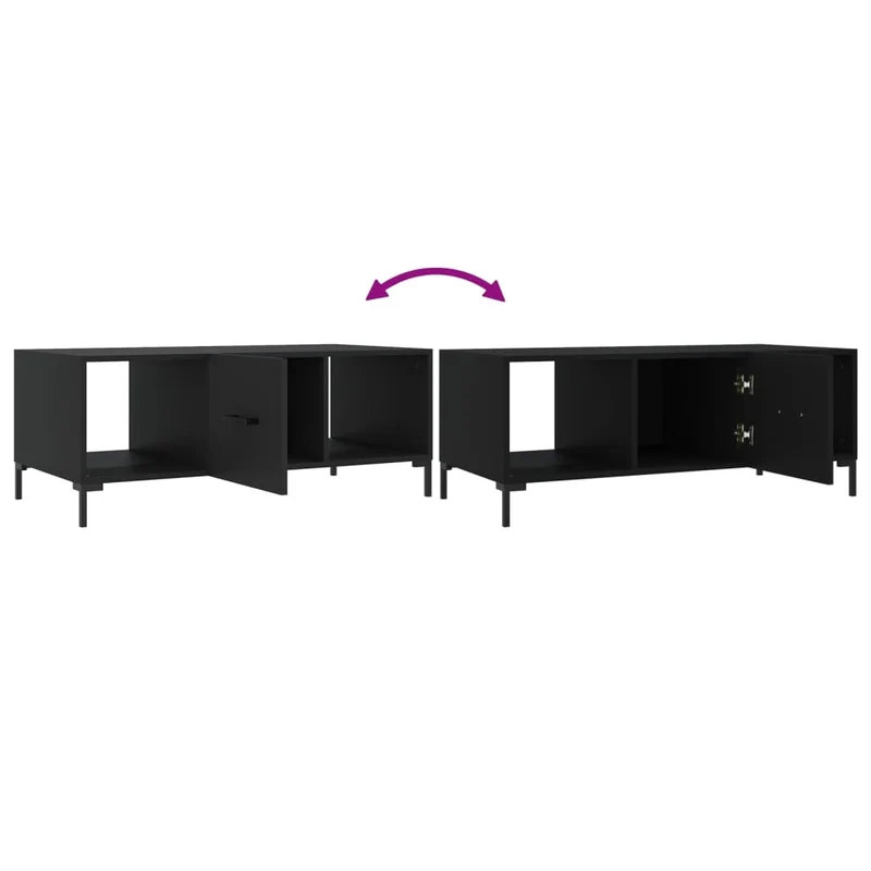 Table basse avec espace de rangement design moderne 102 x 50 x 40 cm bois d'ingénierie noir et fer DEC039602