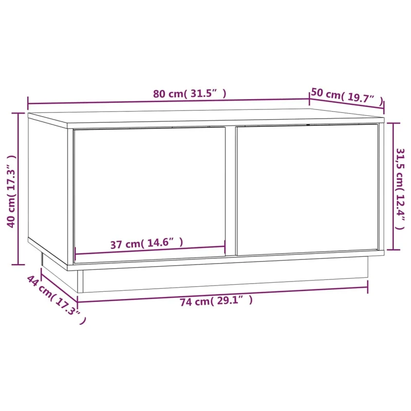 Table basse avec 2 compartiments design moderne 80 x 50 x 40 cm bois massif de pin marron DEC039499