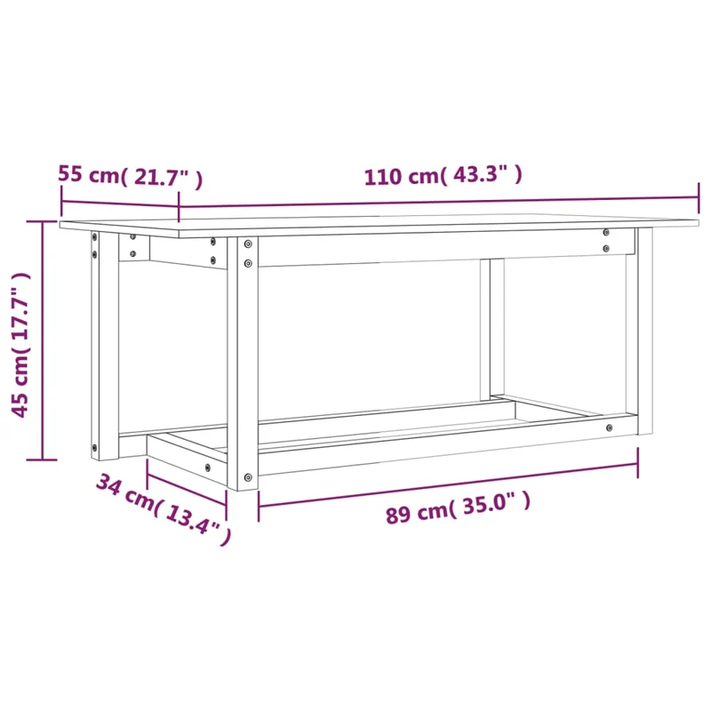 Table basse design moderne 110 x 55 x 45 cm bois massif de pin marron DEC039472