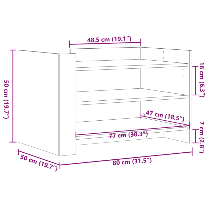 Table basse avec étagères design simple 80 x 50 x 50 cm bois d'ingénierie couleur chêne DEC039002