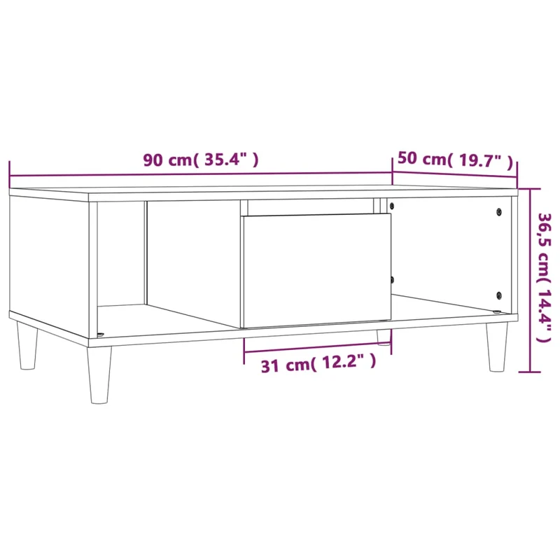 Table basse avec 2 compartiments design moderne 90 x 50 x 36,5 cm bois d'ingénierie marron DEC038521