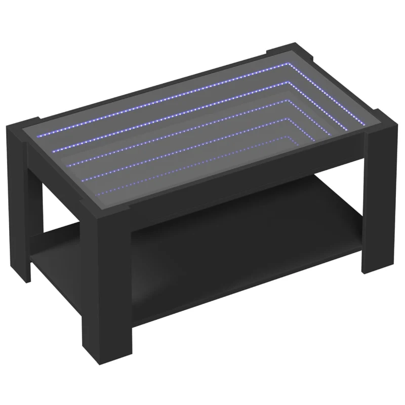 Table basse de salon design moderne avec LED 93 x 53 x 45 cm bois d'ingénierie noir et verre DEC037583