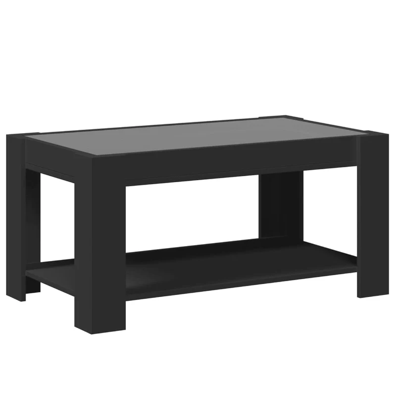 Table basse de salon design moderne avec LED 93 x 53 x 45 cm bois d'ingénierie noir et verre DEC037583