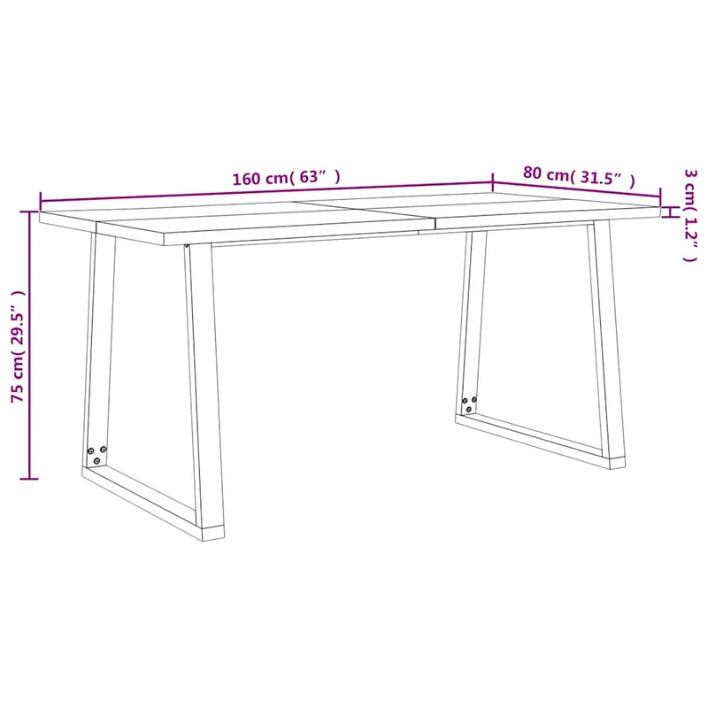 Table de salle à manger design industriel 160 x 80 x 75 cm bois d'acacia solide et acier DEC036717