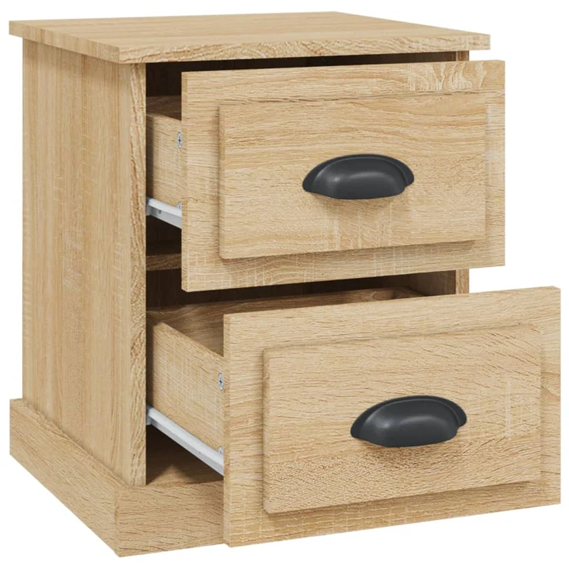 Table de chevet avec deux tiroirs 39 x 39 x 47,5 cm bois d'ingénierie couleur chêne DEC033811