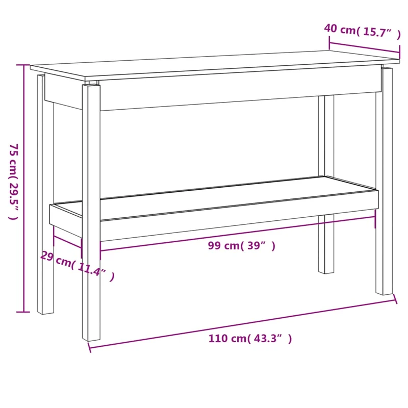 Table console style simple 110 x 40 x 75 cm bois de pin solide blanc DEC031693