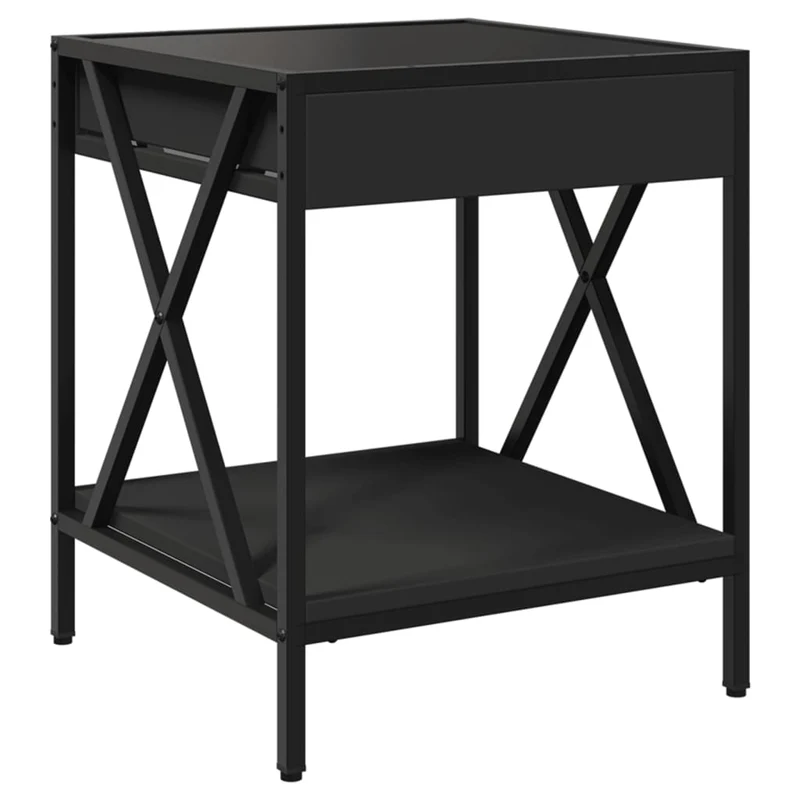 Table de chevet de salon design moderne avec LED 40 x 40 x 49 cm bois d'ingénierie noir verre et métal DEC037563
