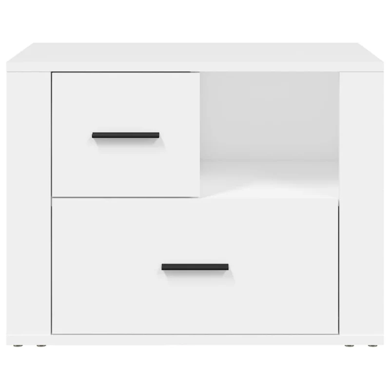 Table de chevet avec 2 tiroirs et un compartiment 60 x 36 x 45 cm bois d'ingénierie blanc DEC033426