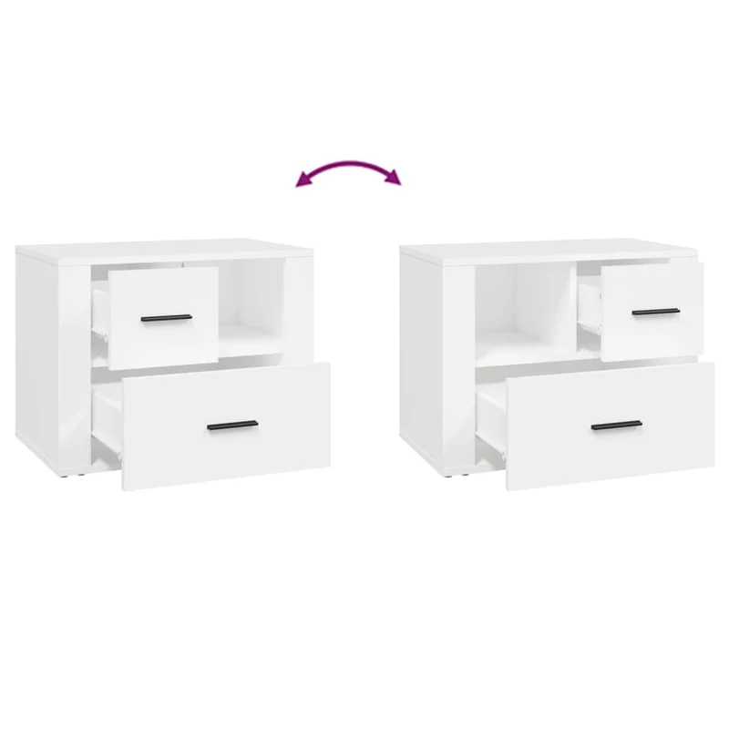 Table de chevet avec 2 tiroirs et un compartiment 60 x 36 x 45 cm bois d'ingénierie blanc DEC033426