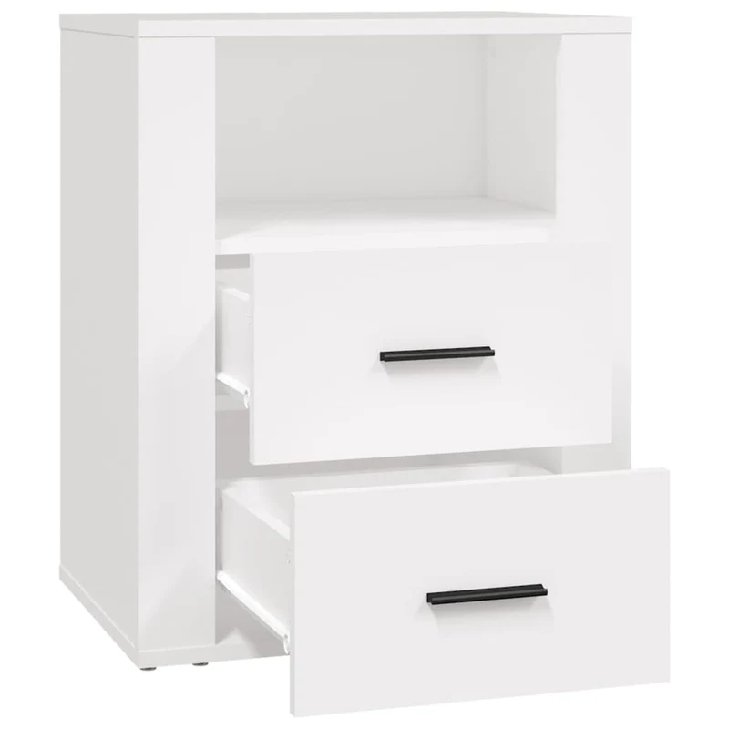 Table de chevet avec 2 tiroirs et un compartiment 50 x 36 x 60 cm bois d'ingénierie blanc DEC033420
