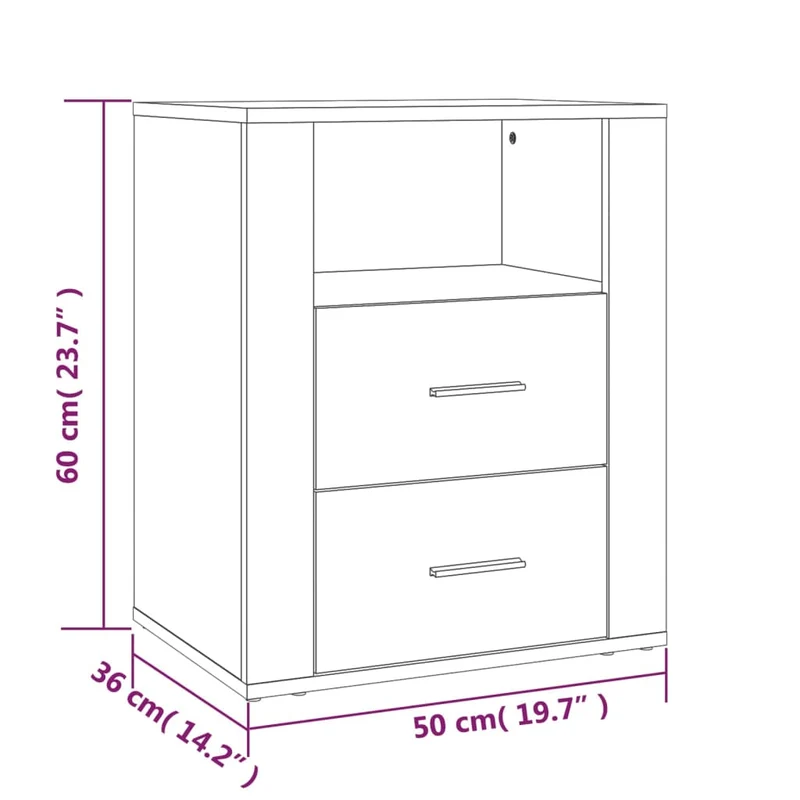 Table de chevet avec 2 tiroirs et un compartiment 50 x 36 x 60 cm bois d'ingénierie blanc DEC033420