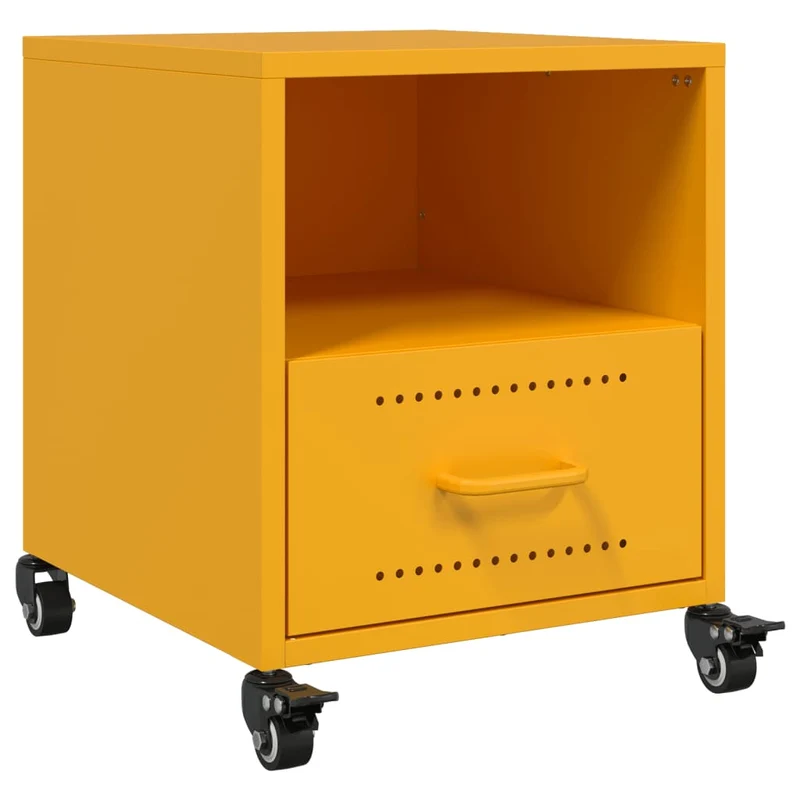 Lot de 2 tables de chevet avec tiroir et compartiment ouvert 36 x 39 x 43,5 cm acier jaune moutarde DEC035424