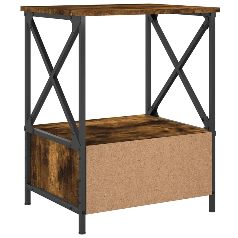 Lot de 2 tables de chevet avec tiroir et étagère 50 x 41 x 65 cm bois d’ingénierie marron et fer DEC035147