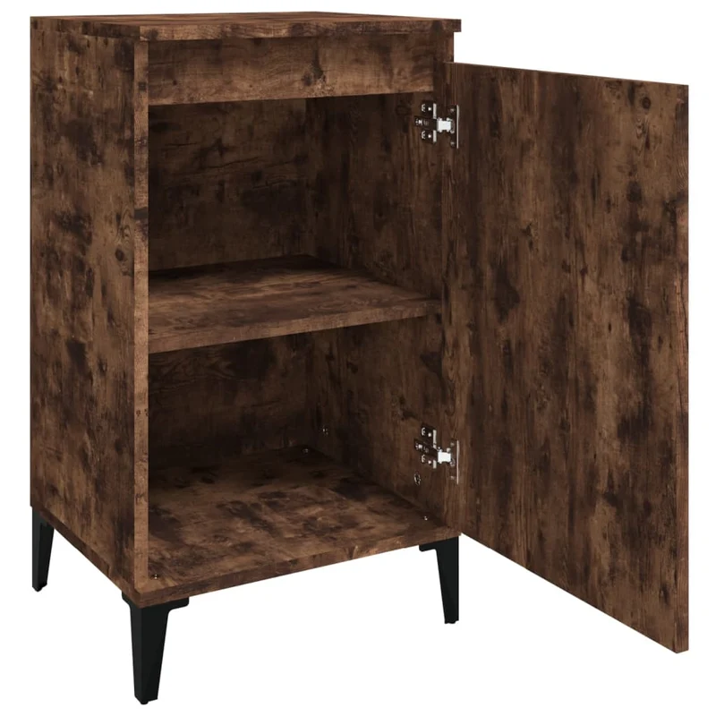 Lot de 2 tables de chevet avec étagères avec porte 40 x 35 x 70 cm bois d'ingénierie marron et métal DEC035110
