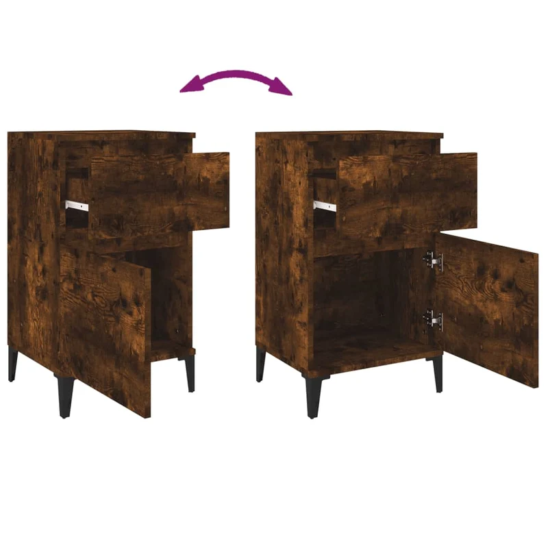 Lot de 2 tables de chevet avec deux tiroirs 40 x 35 x 70 cm bois d'ingénierie marron et métal DEC035108
