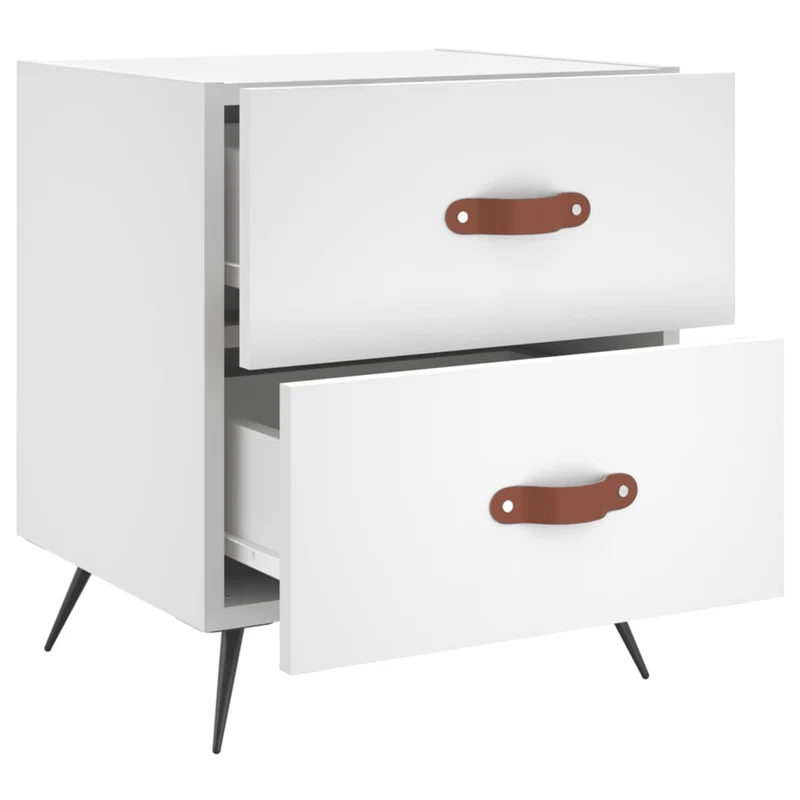 Lot de 2 tables de chevet avec deux tiroirs 40 x 35 x 47,5 cm bois d’ingénierie blanc DEC034917