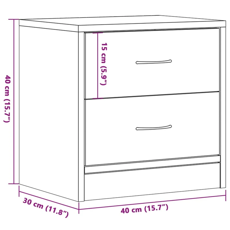 Table de chevet avec deux tiroirs 40 x 30 x 40 cm bois d'ingénierie marron DEC034715