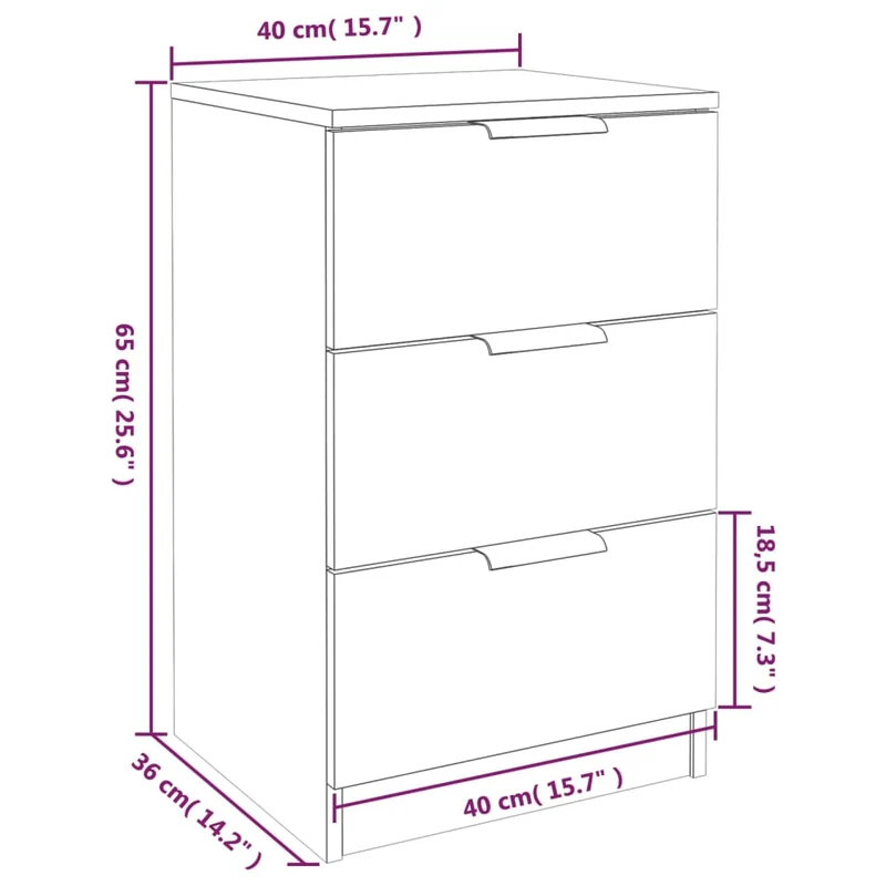 Lot de 2 tables de chevet avec 3 tiroirs 40 x 36 x 65 cm bois d'ingénierie couleur marron DEC035113