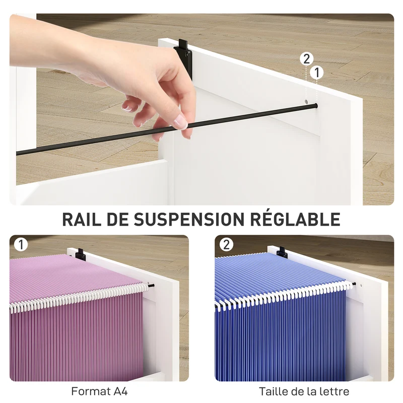 Caisson de bureau 40 x 40 x 71 cm 2 tiroirs verrouillables pour dossiers support imprimante moderne épuré en MDF blanc 21_0006401