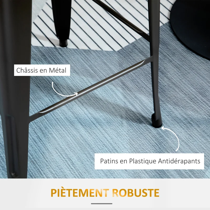 Lot de 4 tabourets de bar avec dossier repose-pied 45 x 44 x 118 cm confortable design industriel cosy en métal noir 21_0002206