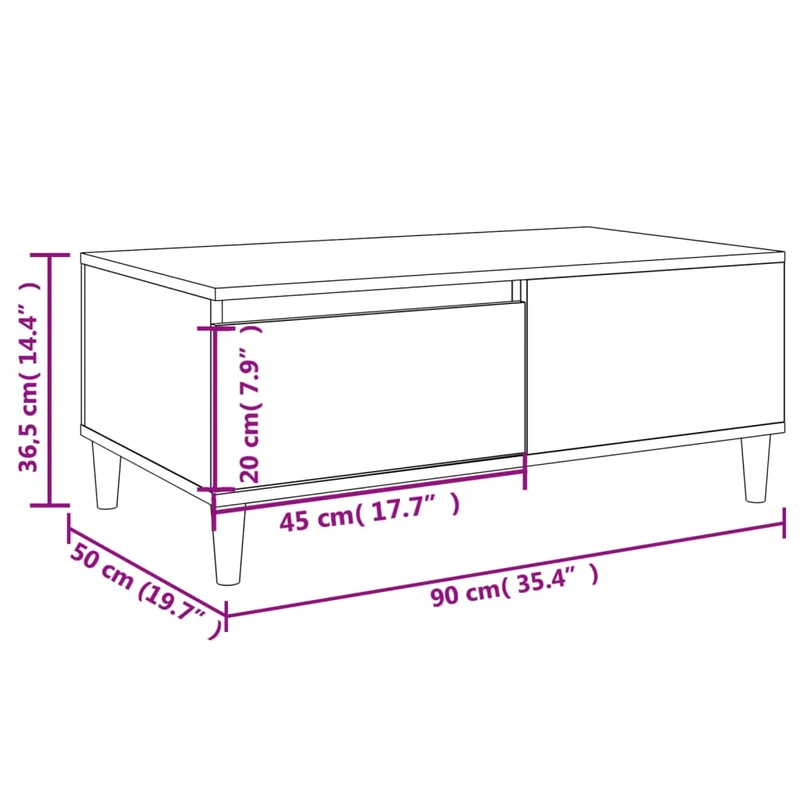 Table basse avec tiroir design rustique moderne 90 x 50 x 36,5 cm bois d'ingénierie couleur chêne DEC039046