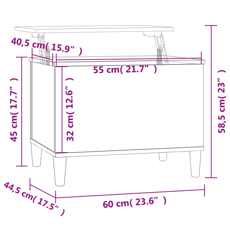 Table basse avec plateau relevable design rustique 60 x 44,5 x 45 cm bois d'ingénierie marron DEC038442