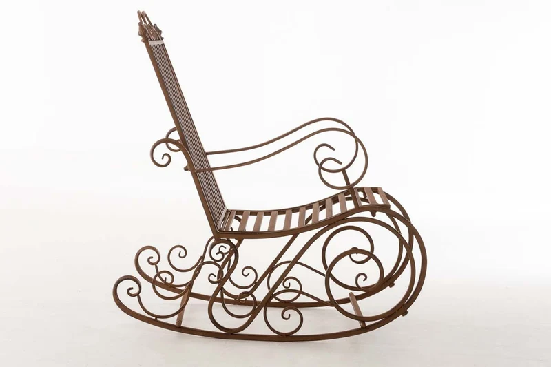 Chaise fauteuil à bascule rocking chair pour jardin en fer marron vieilli MDJ10101