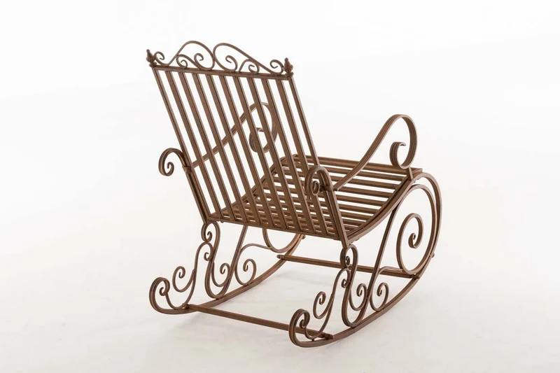 Chaise fauteuil à bascule rocking chair pour jardin en fer marron vieilli MDJ10101