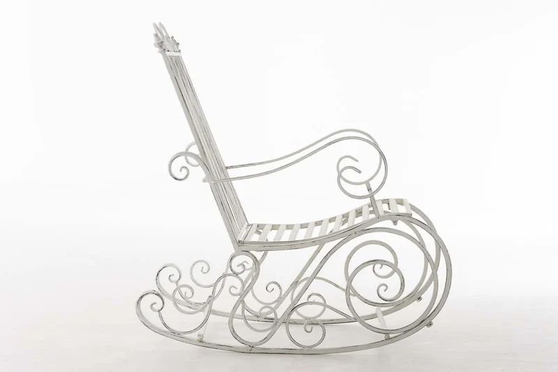 Chaise fauteuil à bascule rocking chair pour jardin en fer blanc vieilli MDJ10104