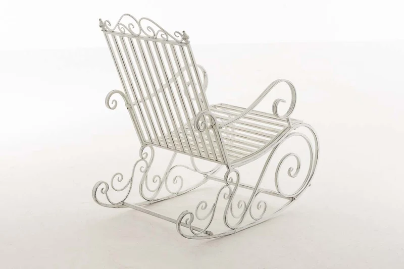 Chaise fauteuil à bascule rocking chair pour jardin en fer blanc vieilli MDJ10104