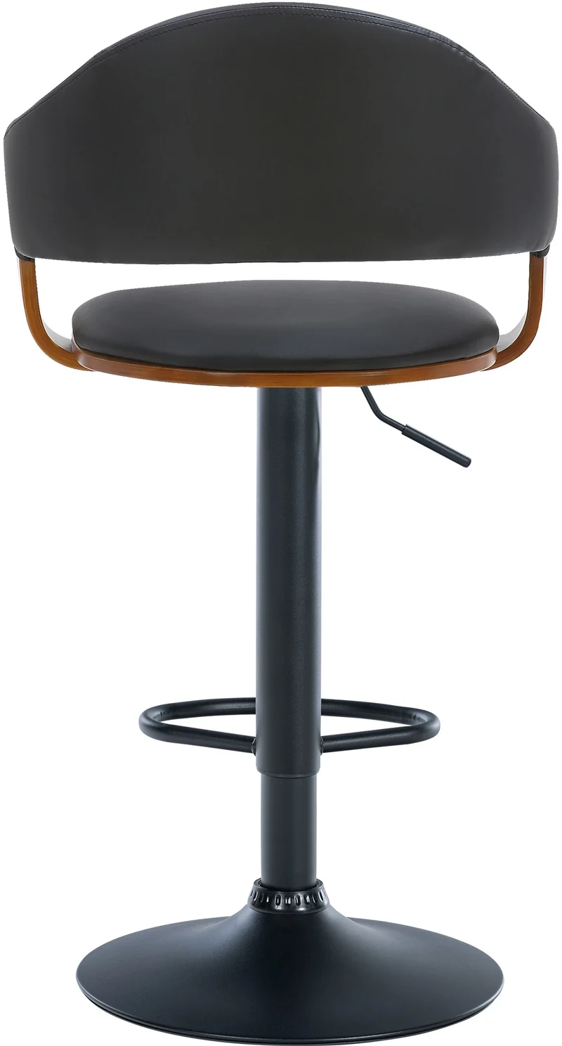 Tabouret de bar design rétro chic assise en PVC noir et bois noyer piètement en métal noir 10_0005292