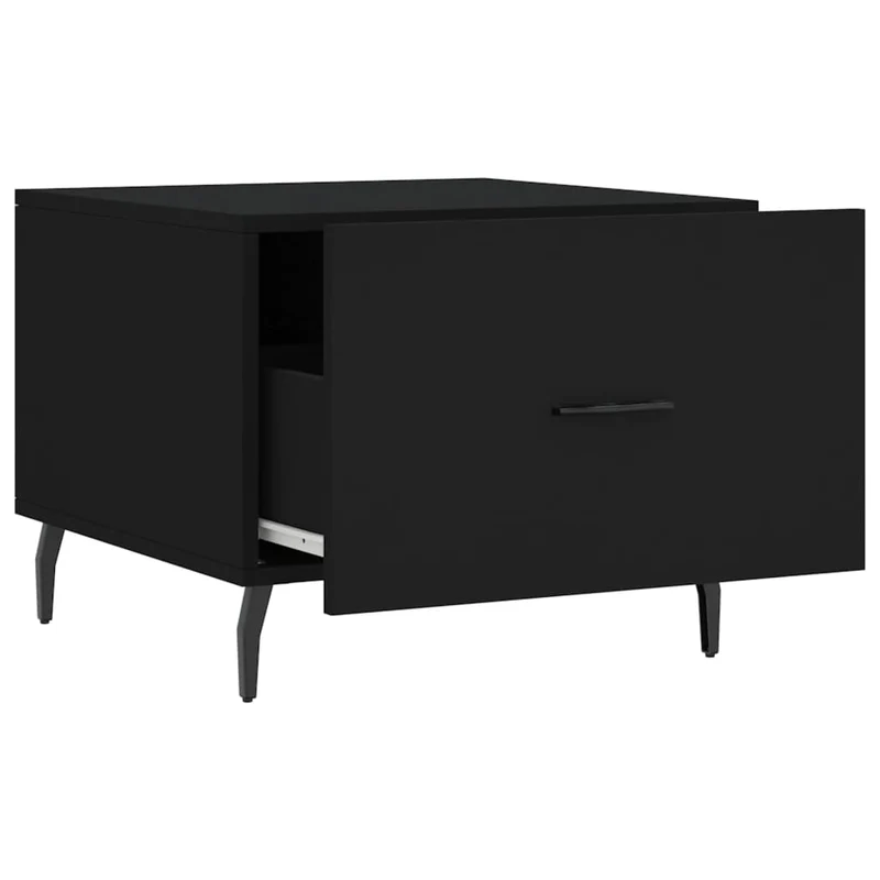 Table basse avec tiroir design moderne et contemporain 50 x 50 x 40 cm bois d'ingénierie noir et fer DEC039671