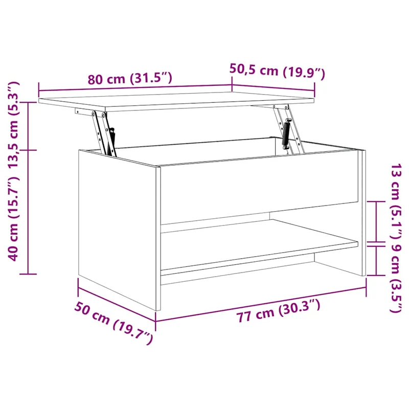 Table basse avec plateau relevable style contemporain et épuré 80 x 50 x 40 cm bois d'ingénierie gris DEC039340