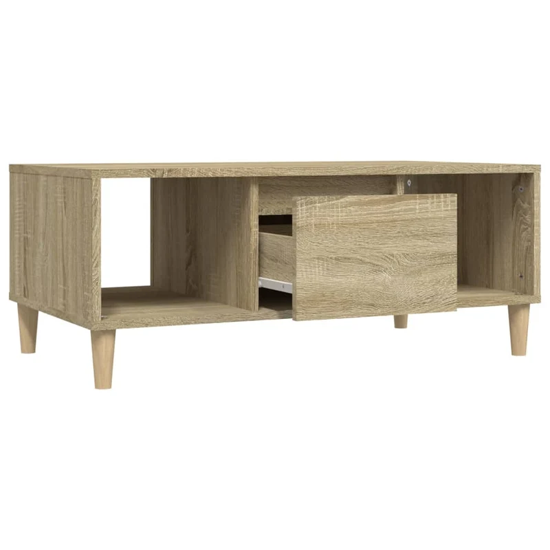 Table basse avec 2 compartiments ouverts et tiroir design moderne 90 x 50 x 36,5 cm bois d'ingénierie couleur chêne DEC039047