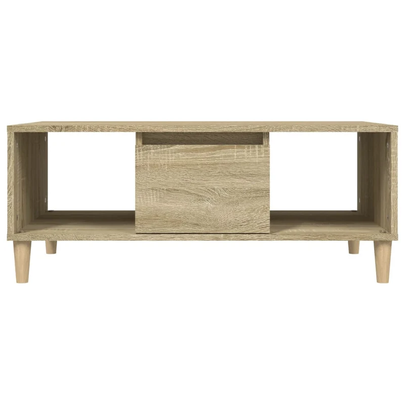 Table basse avec 2 compartiments ouverts et tiroir design moderne 90 x 50 x 36,5 cm bois d'ingénierie couleur chêne DEC039047