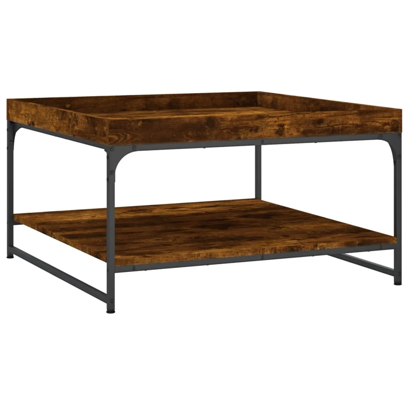 Table basse avec espace de rangement design industriel 80 x 80 x 45 cm bois d'ingénierie marron et fer DEC038495