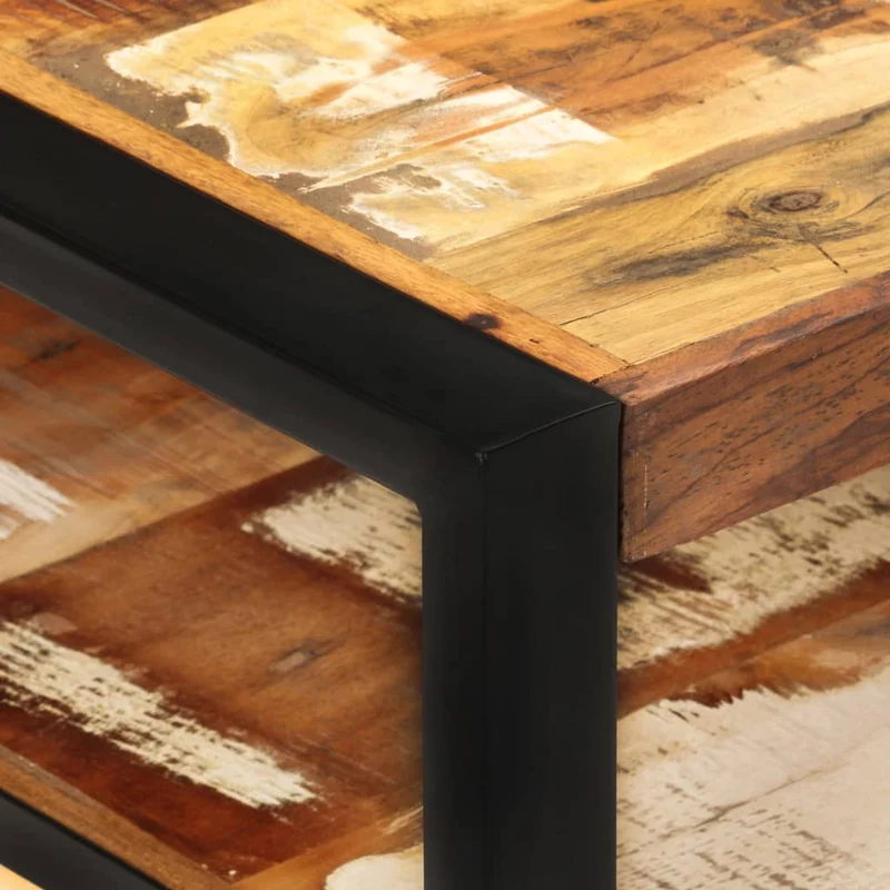 Table basse de salon design industriel 120 x 60 x 40 cm bois de récupération solide coloré DEC037021