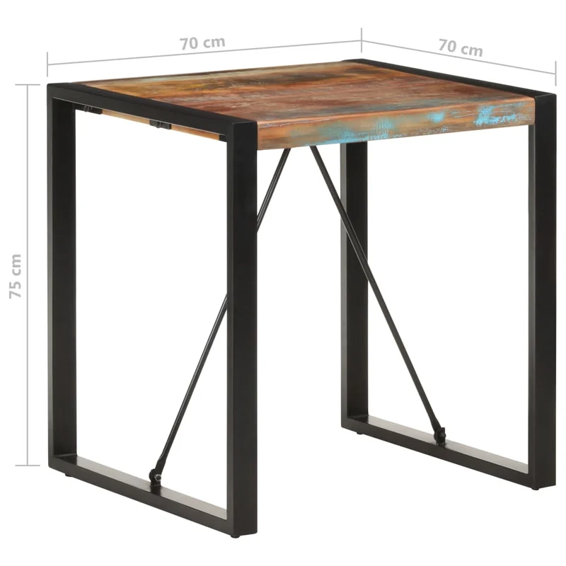 Table d'appoint design industriel 70 x 70 x 75 cm bois de récupération massif coloré et acier DEC036752