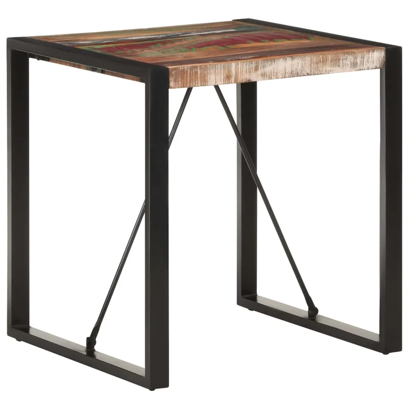 Table d'appoint design industriel 70 x 70 x 75 cm bois de récupération massif coloré et acier DEC036752