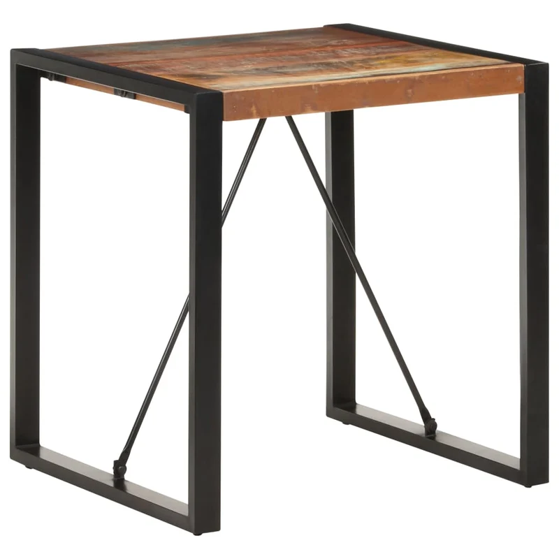 Table d'appoint design industriel 70 x 70 x 75 cm bois de récupération massif coloré et acier DEC036752