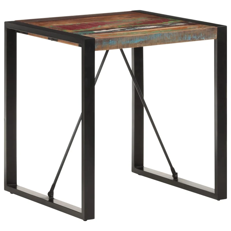 Table d'appoint design industriel 70 x 70 x 75 cm bois de récupération massif coloré et acier DEC036752