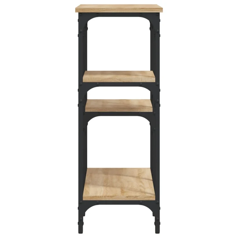 Table console avec étagères design industriel 80 x 29 x 75 cm bois d'ingénierie couleur chêne et métal DEC031962