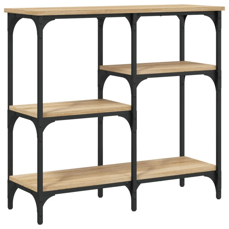 Table console avec étagères design industriel 80 x 29 x 75 cm bois d'ingénierie couleur chêne et métal DEC031962